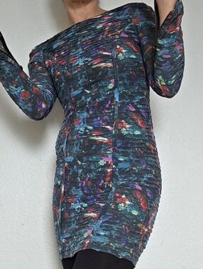 Rebecca Minkoff Designer Teal Multicolor Abstract Long Sleeve Dress